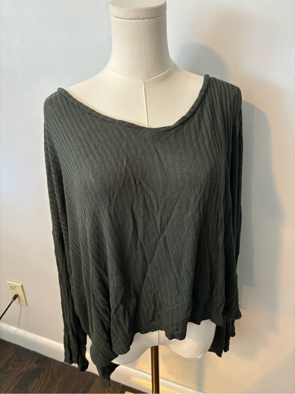 American Eagle Outfitters Olive Green Ribbed Long-Sleeve Top